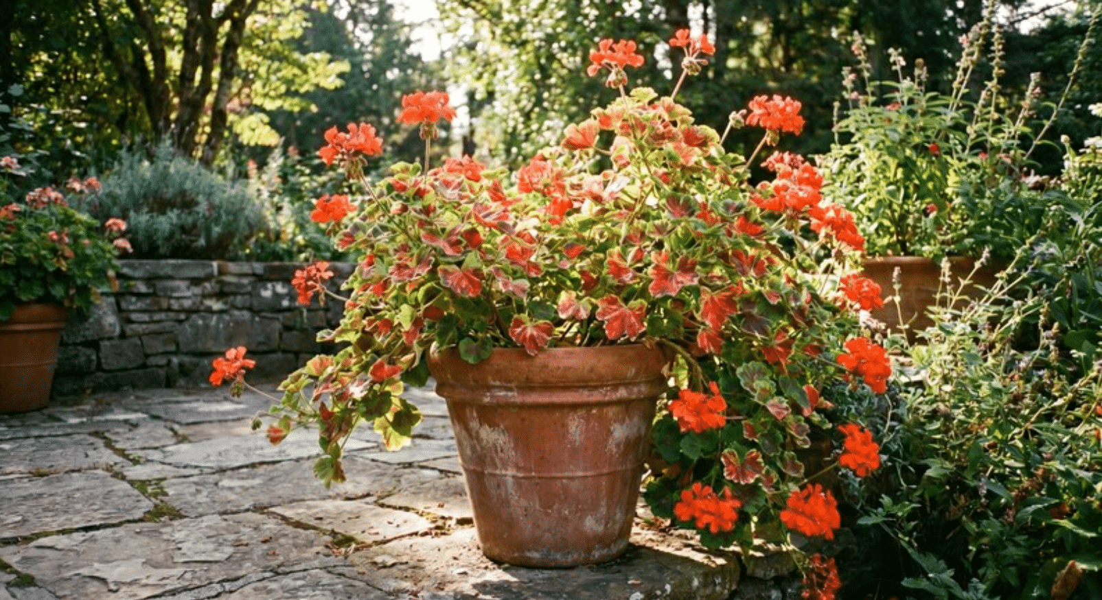Pelargoniums in a pot
